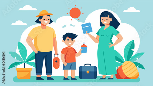 A family planning a vacation but having to carefully consider their itinerary and accommodations due to specific sensory needs of a family member.. Vector illustration