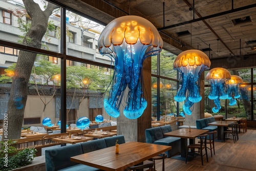 Dazzling Bioluminescent Jellyfish Lighting: Ethereal Underwater Hotel