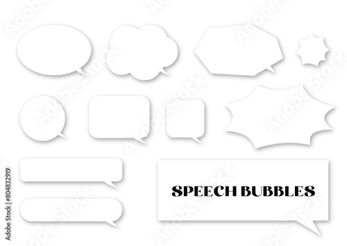 シンプルな影つきの立体的な吹き出しセット speech babbles