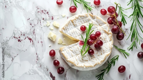 Artful display of camembert cheese top view, designed to capture the essence of quality and taste on a clean, isolated backdrop