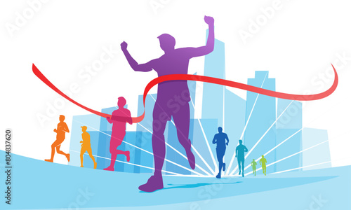 Great modern editable vector of runners entering finish line in a marathon race poster background design for your digital and print 