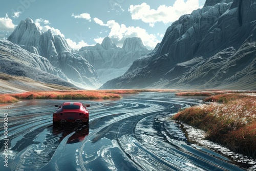 a car in wavy road in mountains