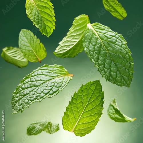 Falling mint leaves, spearmint