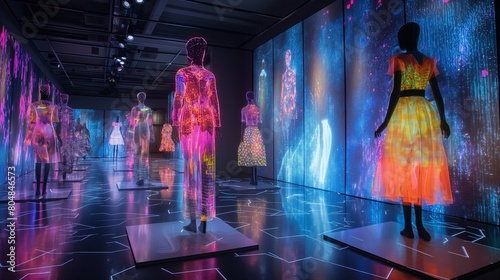 Futuristic Exhibition with Illuminated Mannequins