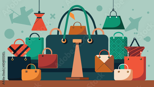 A showcase of impeccable taste and discernment as secondhand luxury bags in pristine condition are auctioned off to a willing audience.. Vector illustration