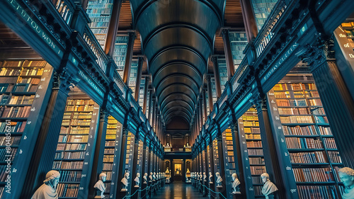 Magnificent The Long Room in the Trinity College Library, home to The Book of Kells, Perspective