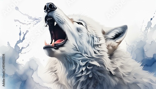 Howling white wolf isolated on white background