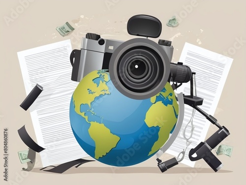 Globe with camera on top, journalist, world press freedom day, world news,