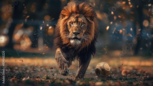 poster of a lion with a baseball in his hand
