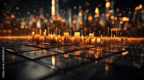 In The Style of Dark Gold and Orange Cityscape Miniature Abstraction on Defocused Background