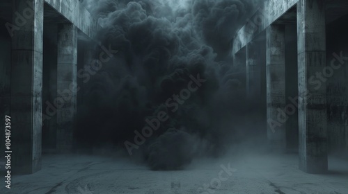 Mist-Cloaked Metropolis: A Creepy and Ominous Cityscape Shrouded in Smoke and Fog