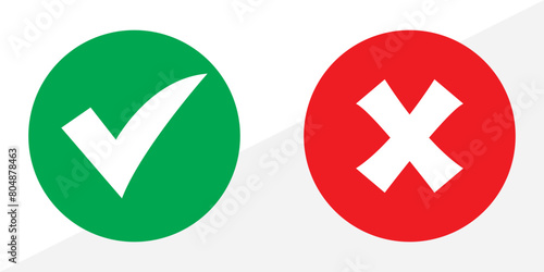 Green check mark and red cross mark in circle. Vector illustration. Isolated on white background in eps 10.