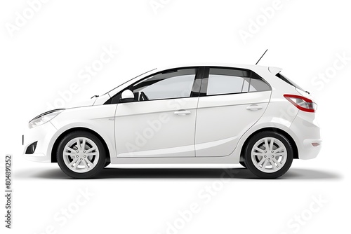 Side view of white hatchback car is isolated on white background. Generative Ai