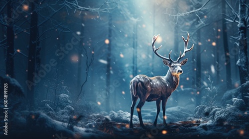 Deer standing in winter forest