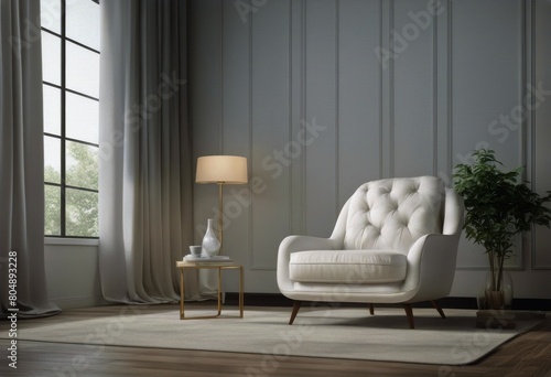 interior curtains render 3d armchair modern White illustration
