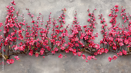 A wall covered in pink flowers