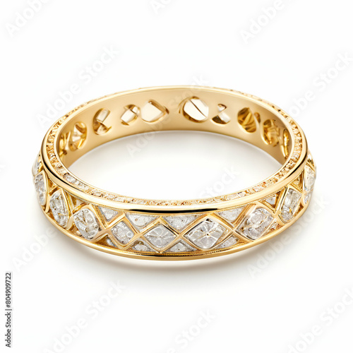 diamond and gold bangle bracelet isolated on white,Beautiful golden bracelet with precious stones isolated on white,generate ai 