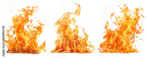 isolated hot fire flame ignite cutout in pack of three