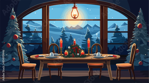 Dining table with beautiful setting for Christmas cel