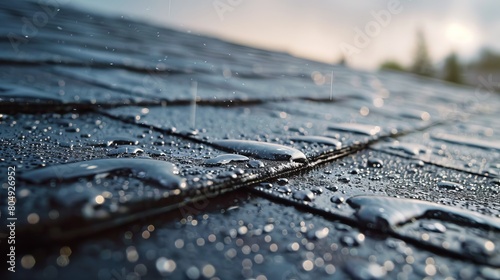 Close-up of a roof covered with hailstones after a recent hailstorm, showcasing the aftermath