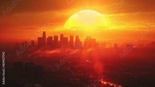 An intense heatwave depicted by a scorching hot sun, symbolizing climate change and global warming issues