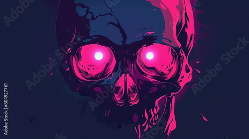 Skull with pink light glowing from eye sockets, placed against a dark backdrop for a scary, intense effect