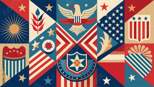 Immerse yourself in the patriotic hues and intricate designs of these vintage flags each one a testament to the resilience and progress of America.. Vector illustration