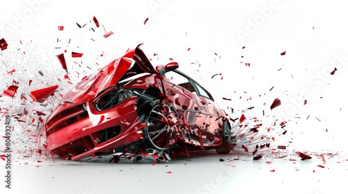 A conceptual digitally generated image of a crash on a simple white background, symbolizing abrupt disruption or conflict.
