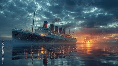 Queen Mary, sister ship of the Titanic. copy space for text.