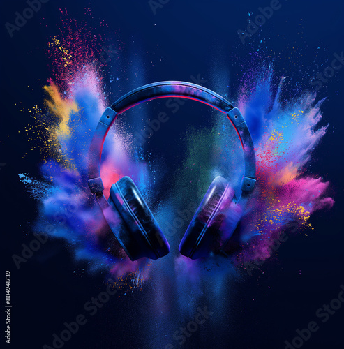 A headphones with colorful blask on a dark background art