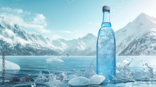 A fresh, cool and clean mountain mineral water in a glass bottle mockup