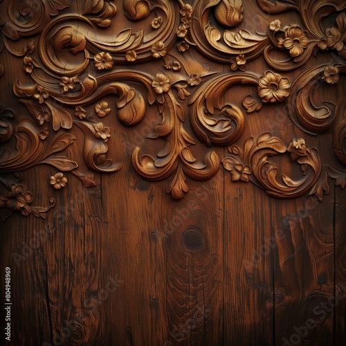 openwork wood carving on a wooden background