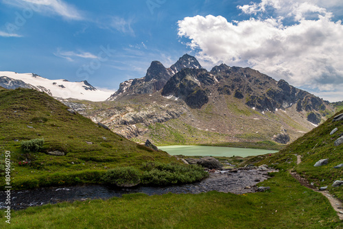 The beautiful mountains and lakes over La Thuile in a summer day