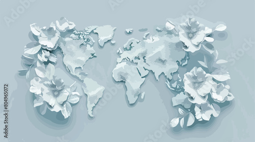 White world map floral pattern with light blue background