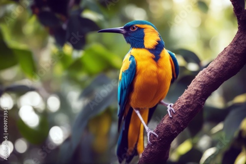 'exotic bird branch sitting beautiful wing feather africa green european target yellow beak beauty bee-eater blue breeding claw colourful fauna feeding fly freedom glider many-coloured red shiny tip'