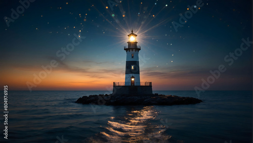 Beacon of Leadership, A lighthouse casts its guiding light over dark waters, symbolizing the candidate's ability to navigate and lead with expertise.