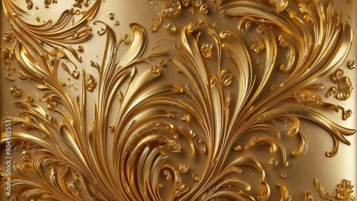 Elegant golden floral damask pattern on beige background