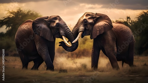 Elephants, Couple, Fighting, Fun, Wildlife
