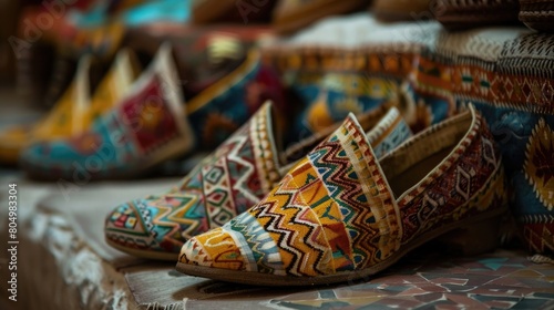 Closeup of a traditional homemade Moroccan babouche slippers