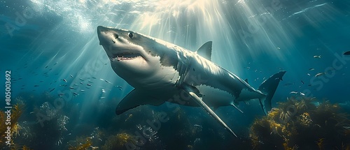 Majestic Great White Shark Gliding through the Sunlit Depths of the Vibrant Oceanic Ecosystem