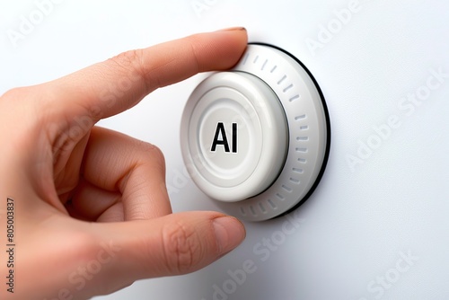 the finger presses the button labeled artificial intelligence