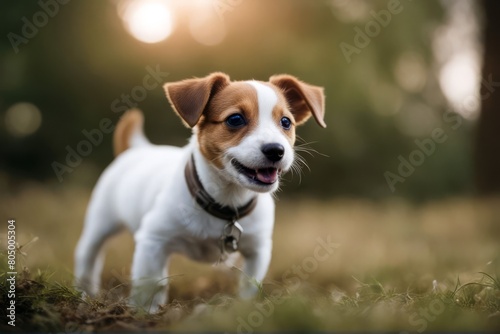 'pet web jack head idea cute funny puppy happy russell dog banner background ear terrier green copy space blank breed white brown love training eye panorama cheerful'