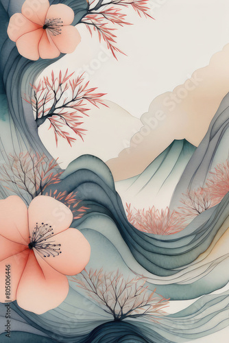 Wallpaper aesthetic background art drawing by asian style.