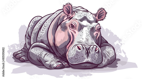 Sketch contour caricature of cute hippopotamus 