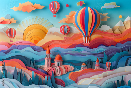 Cappadocias fairy chimneys reimagined as an exquisite paper cut landscape floating balloons add whimsy 