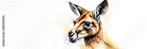 Artistic watercolor portrayal of a kangaroo on a white background, ideal for Australia Day promotions and wildlife conservation educational material