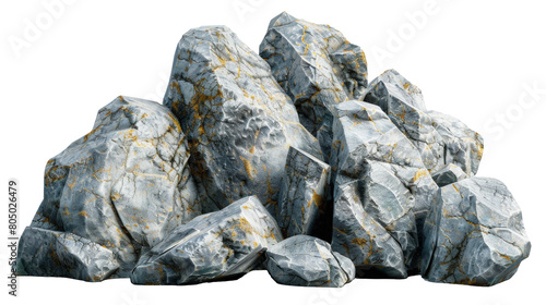 A cluster of realistic-looking artificial rocks with detailed textures, probably made for decorative purposes or theatrical sets.