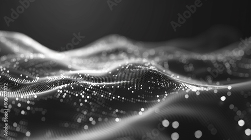 Abstract digital wave of particles Black grey blackboard wall technology background.