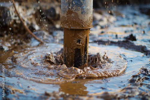 Close-up of drilling mud being prepared, a critical component in stabilizing boreholes and ensuring safe drilling operations 