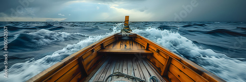 wooden boat made of teak on the windy ocean